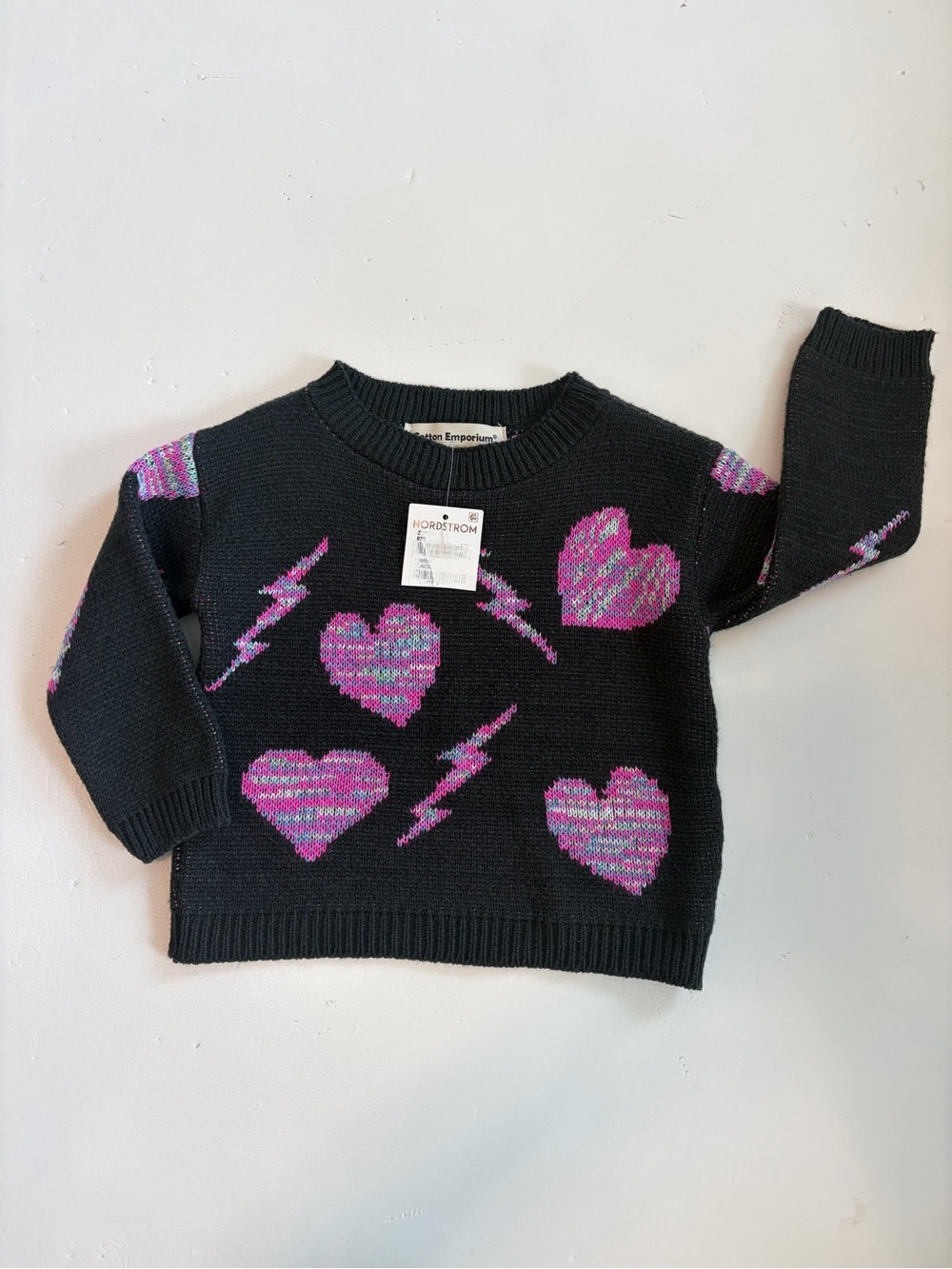 Cotton Emporium Toddler Girl Pullover Winter Sweater Size 2 Black Pink Hearts